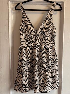 ASOS Black and Cream Printed V-Neck Mini Dress